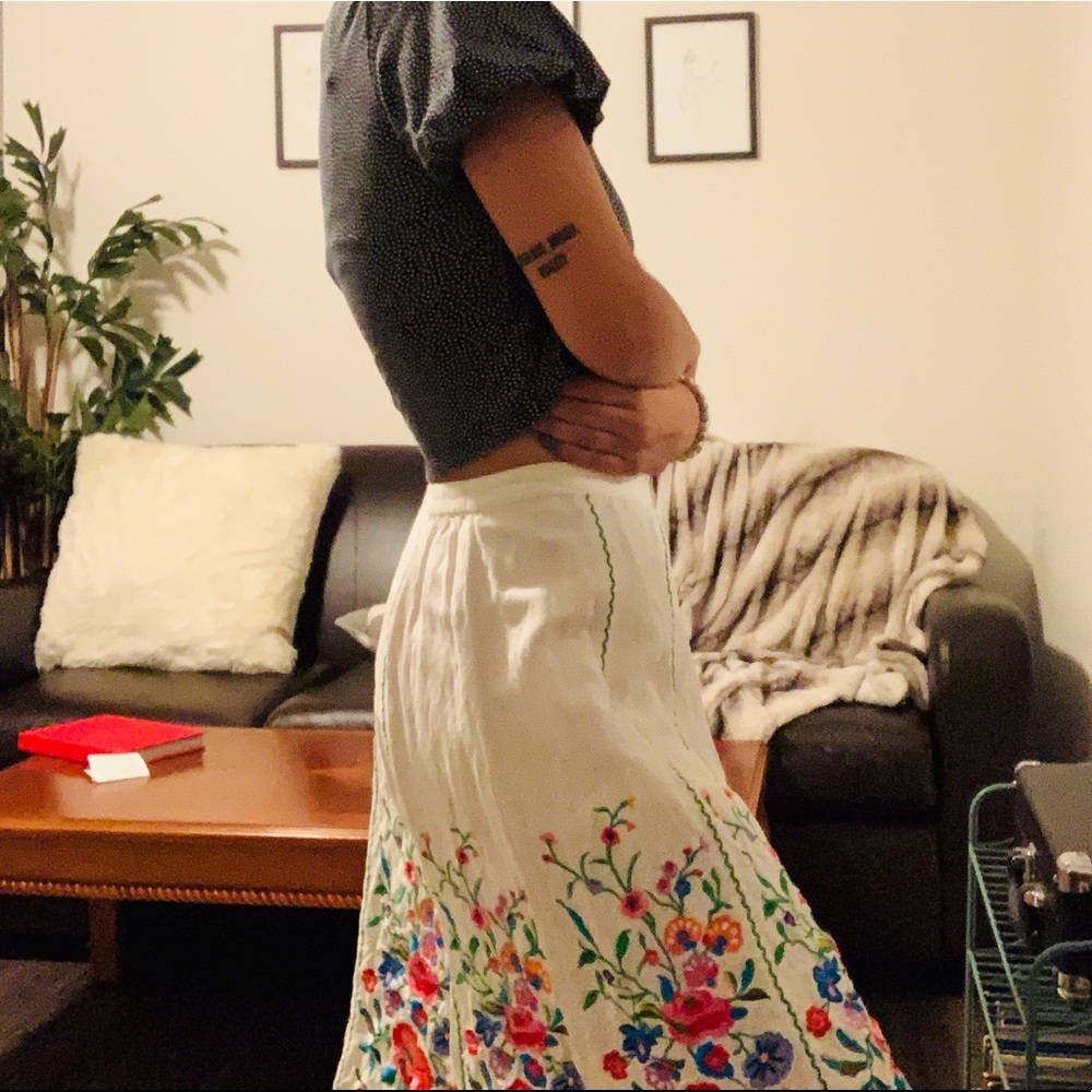 White, Floral Embroidered Skirt